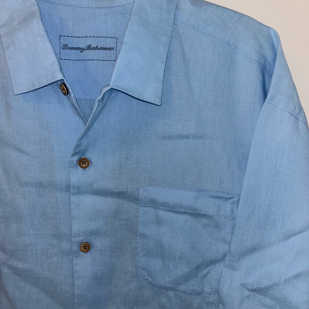 Tommy Bahama men’s Paradise Bound Smooth Sailing 100% linen blue shirt size XL - Picture 10 of 11